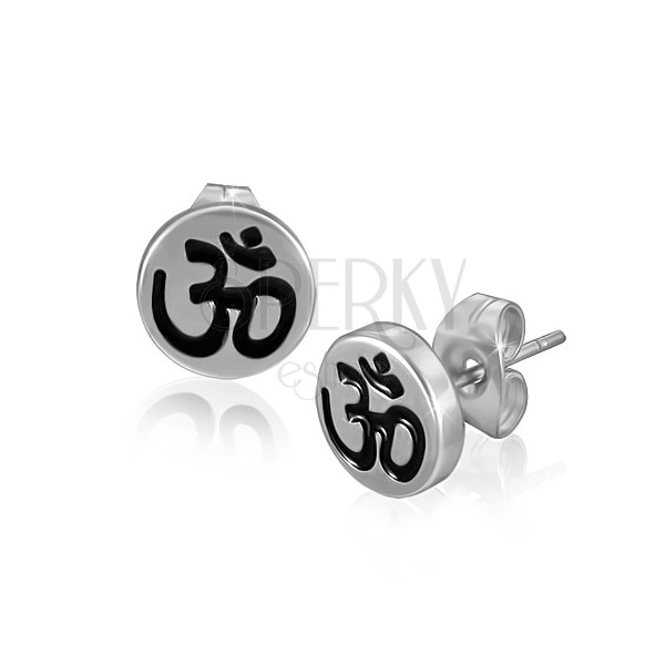 Stud stainless steel earrings with Ohm Hindu symbol