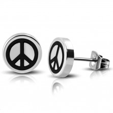 Stainless steel stud earrings - symbol of piece, black glaze