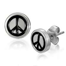 Stainless steel stud earrings - symbol of piece, black glaze