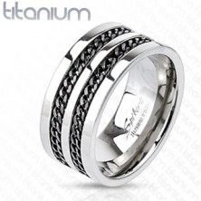 Titanium ring - black chains