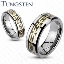 Ring made of tungsten with chain in gold colour