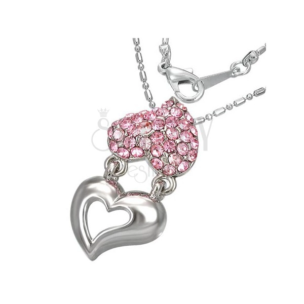 Necklace - holding metal and zircon heart, pink zircons
