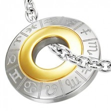 Surgical steel pendant with zodiac signs, silver and gold colour