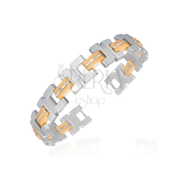 Surgical steel bracelet with rubber stripes, orange