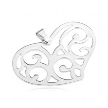 Stainless steel pendant - large filigree heart