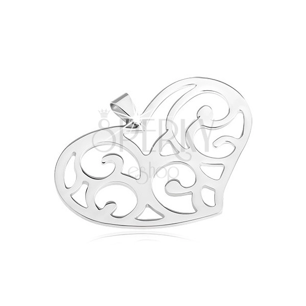 Stainless steel pendant - large filigree heart