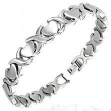 Bracelet made of surgical steel - hearts and "X" letters