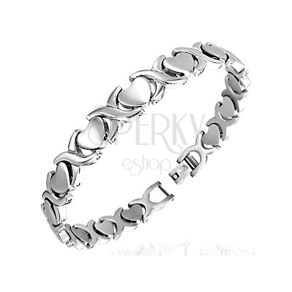 Bracelet made of surgical steel - hearts and "X" letters