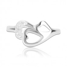 Sterling silver ring 925 - three hearts with embedded zircons