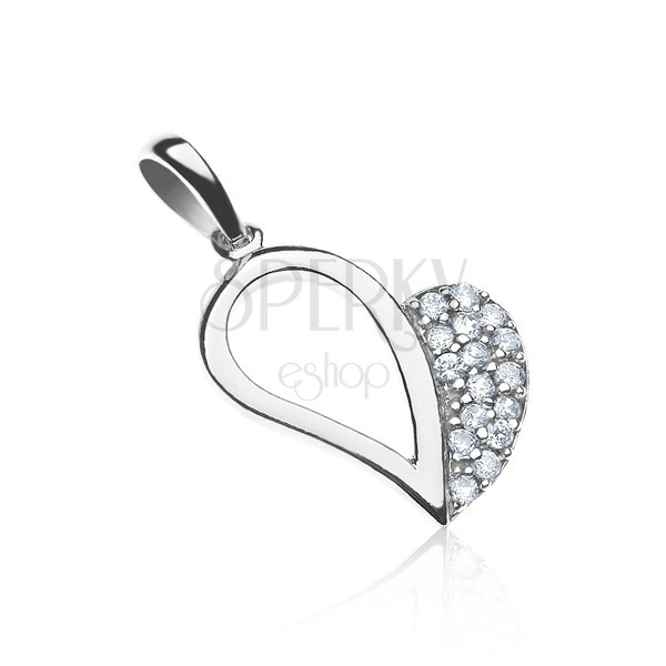 Silver pendant 925 - heart with zircons on one half