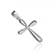 Sterling silver pendant 925 - cross with ribbed line