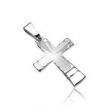 Silver pendant 925 - cross with conical ribbed cut and arcs