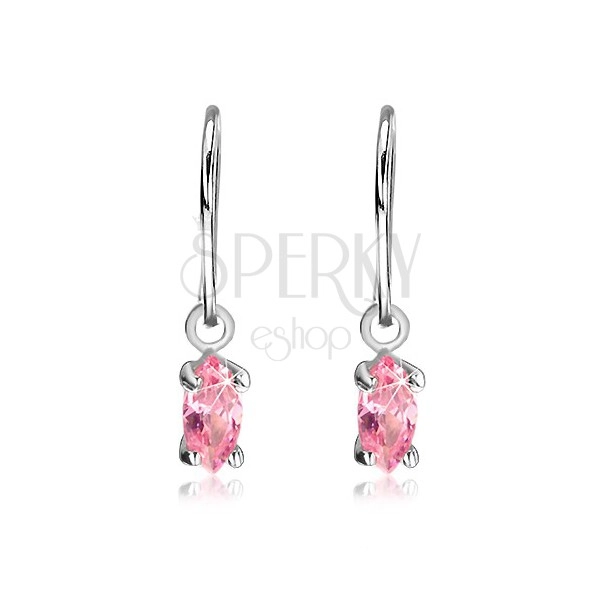 Silver earrings 925 - pink zirconic grains on hooks