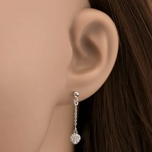 Silver stud earrings 925 - zirconic hearts on chain