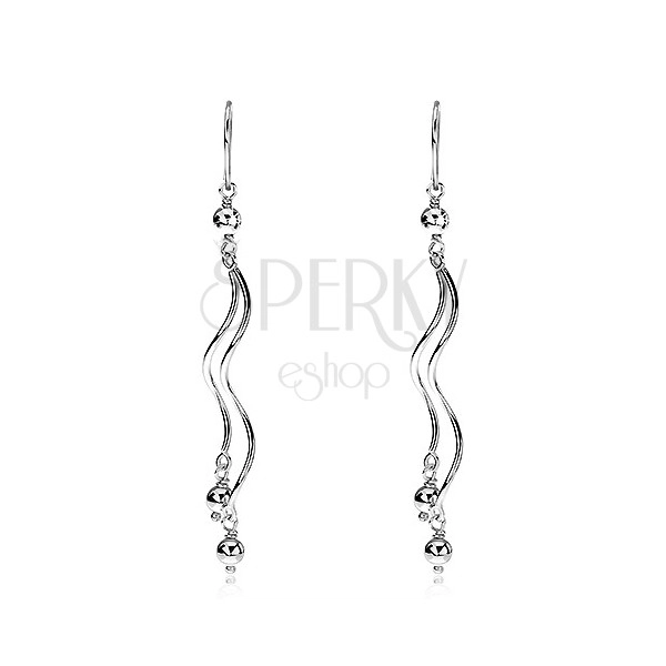 Silver earrings 925 - dangling waves with beads on hook