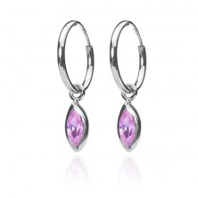 Silver earrings - circles with pink grains and silver silhouette, 12 mm