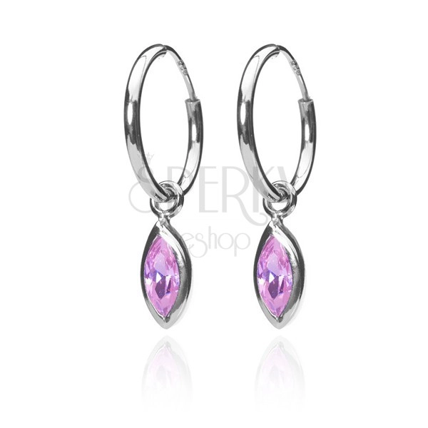 Silver earrings - circles with pink grains and silver silhouette, 12 mm