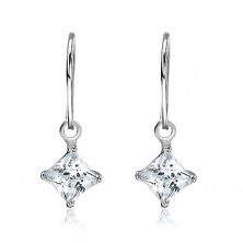 Silver dangling earrings 925 - clear zirconic rhombus, 5 mm