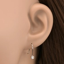 Silver earrings 925 - round clear zircons on hook, 3 mm