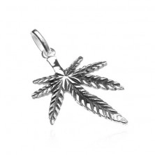 Silver pendant 925 - patinated marijuana, prolonged leaf in middle