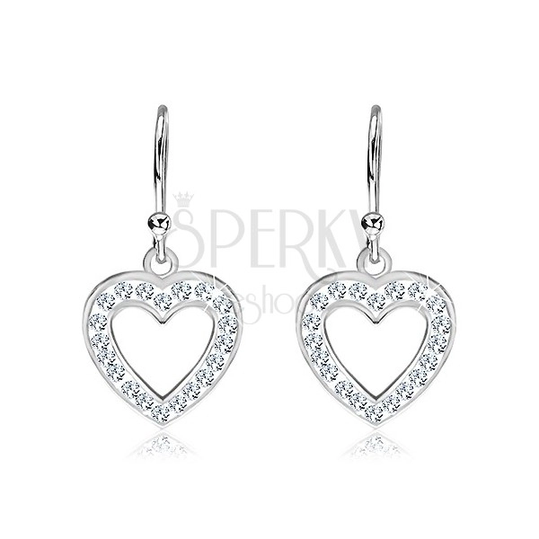 Dangling earrings made of silver 925 - empty heart with zircons