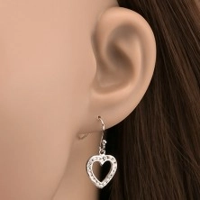 Dangling earrings made of silver 925 - empty heart with zircons