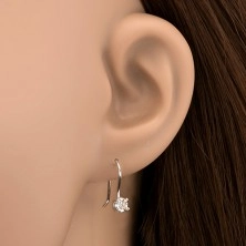 Earrings made of 925 silver - clear zircon on curved hook, 4 mm
