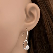 Earrings made of 925 silver - zircons on heart and hook