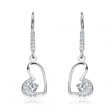 Earrings made of 925 silver - zircons on heart and hook