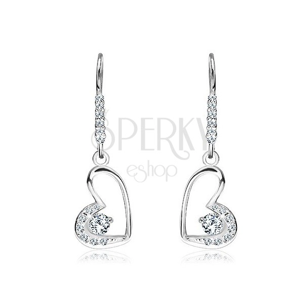 Earrings made of 925 silver - zircons on heart and hook