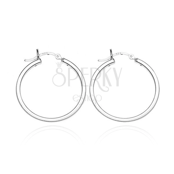 Round earrings made of 925 silver - four smooth edges, 15 mm