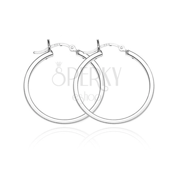 Silver round earrings, 925 - bright four-edged circumference, 28 mm