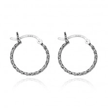 Earrings made of 925 silver - circles with twisted, notched design, 18 mm