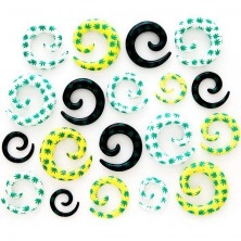 Ear expander - spiral with marijuana pattern