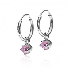 Earrings made of 925 silver - small circles, pink zircons in mount