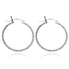 Silver earrings 925, circles - rhombic engraving, 25 mm