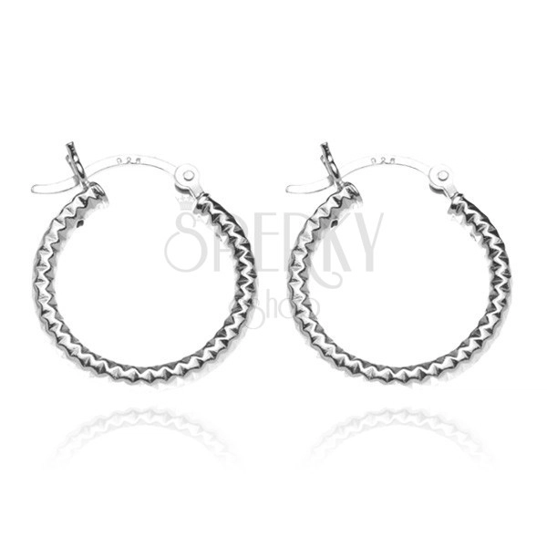 Earrings made of 925 silver - thick circles with notches, 18 mm