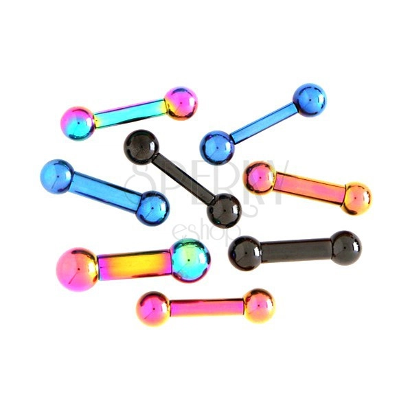 Titanium tongue piercing - barbell with balls, anodized