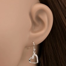 Silver earrings 925 - heart line with zircons, side attachment