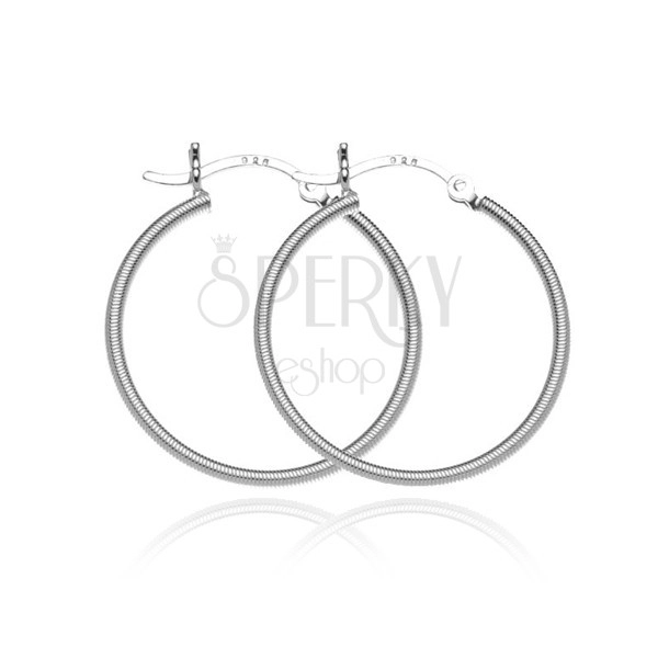 Silver earrings, 925 - circles with dense notches, 25 mm