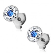 Earrings made of 316L steel with blue and clear Swarovski crystals, studs