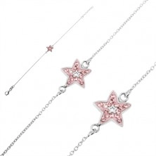 Silver bracelet 925 - chain with pink star and zircons