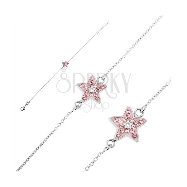 Silver bracelet 925 - chain with pink star and zircons