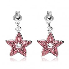 Earrings made of 925 silver - pendant pink star with zircons