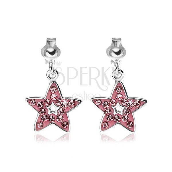 Earrings made of 925 silver - pendant pink star with zircons