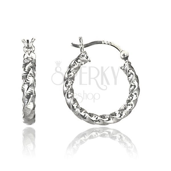 Silver hoop earrings 925 - thick twisted line with cuts, 18 mm