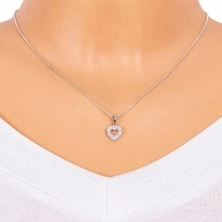 Silver pendant 925 - sparkling zirconic heart with cut