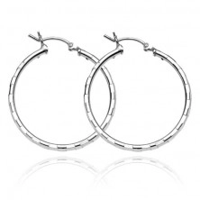 Circular earrings made of silver 925 - rectangular cuts, 30 mm