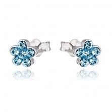 Earrings made of 925 silver - flowers with blue zircons