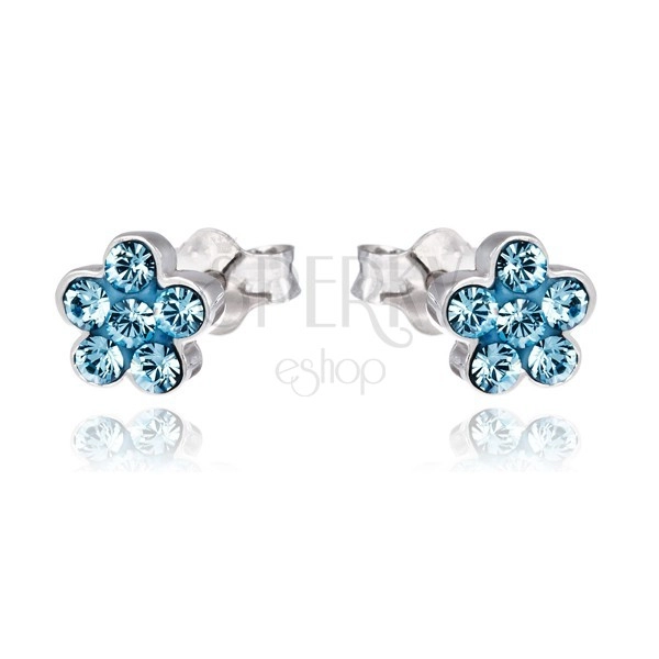 Earrings made of 925 silver - flowers with blue zircons